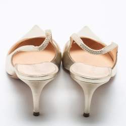 Pre Owned Casadei Light Gold Leather Pointed Toe Slingback Pumps Size 41