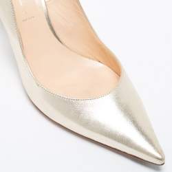 Pre Owned Casadei Light Gold Leather Pointed Toe Slingback Pumps Size 41