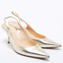 Pre Owned Casadei Light Gold Leather Pointed Toe Slingback Pumps Size 41