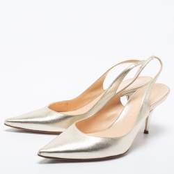 Pre Owned Casadei Light Gold Leather Pointed Toe Slingback Pumps Size 41