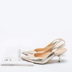 Pre Owned Casadei Light Gold Leather Pointed Toe Slingback Pumps Size 41