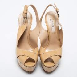 Casadei Beige Patent Leather Slingback Sandals Size 37