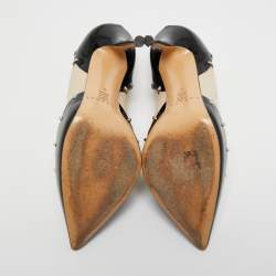 Pre Owned Casadei Beige/Black Patent and Leather Blade Pumps Size 36