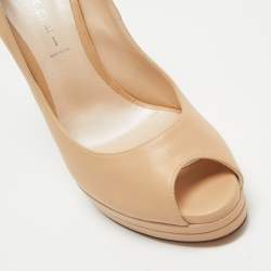 Pre Owned Casadei Beige Leather Peep Toe Platform Pumps Size 40