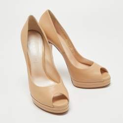 Pre Owned Casadei Beige Leather Peep Toe Platform Pumps Size 40