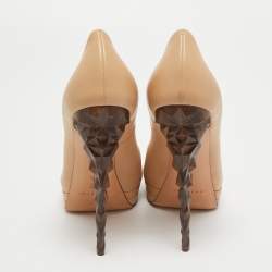 Pre Owned Casadei Beige Leather Peep Toe Platform Pumps Size 40