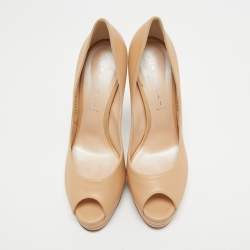 Pre Owned Casadei Beige Leather Peep Toe Platform Pumps Size 40