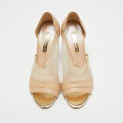 Pre Owned Casadei Beige Leather and Mesh D'orsay Pumps Size 36