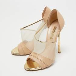 Pre Owned Casadei Beige Leather and Mesh D'orsay Pumps Size 36