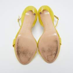 Pre Owned Casadei Yellow Suede and Patent Leather Ankle Strap Sandals Size 41