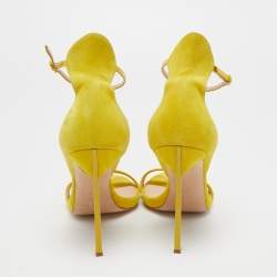 Pre Owned Casadei Yellow Suede and Patent Leather Ankle Strap Sandals Size 41