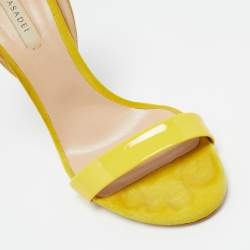 Pre Owned Casadei Yellow Suede and Patent Leather Ankle Strap Sandals Size 41