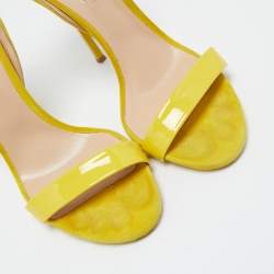 Pre Owned Casadei Yellow Suede and Patent Leather Ankle Strap Sandals Size 41