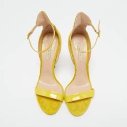 Pre Owned Casadei Yellow Suede and Patent Leather Ankle Strap Sandals Size 41