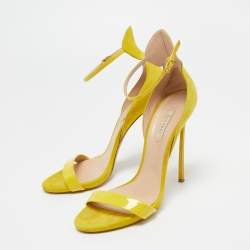Pre Owned Casadei Yellow Suede and Patent Leather Ankle Strap Sandals Size 41