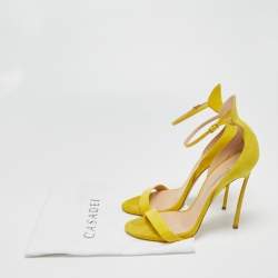 Pre Owned Casadei Yellow Suede and Patent Leather Ankle Strap Sandals Size 41