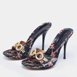 Pre Owned Casadei Multicolor Fabric Flower Prints Open Toe Slide Size 40 