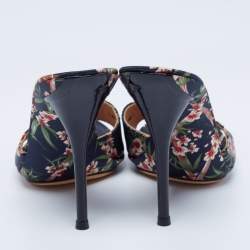 Pre Owned Casadei Multicolor Fabric Flower Prints Open Toe Slide Size 40 