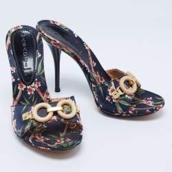 Pre Owned Casadei Multicolor Fabric Flower Prints Open Toe Slide Size 40 