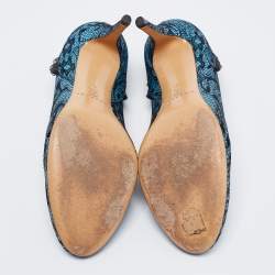 Pre Owned Casadei Blue/Black Lace and Leather Pumps Size 40