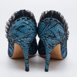 Pre Owned Casadei Blue/Black Lace and Leather Pumps Size 40