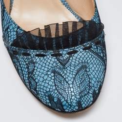 Pre Owned Casadei Blue/Black Lace and Leather Pumps Size 40