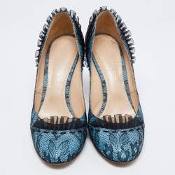 Pre Owned Casadei Blue/Black Lace and Leather Pumps Size 40