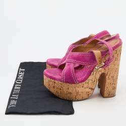 Pre Owned Casadei Pink Suede Cork Platform Block Heel Sandals Size 38