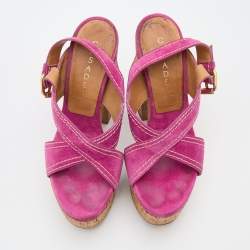 Pre Owned Casadei Pink Suede Cork Platform Block Heel Sandals Size 38
