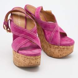 Pre Owned Casadei Pink Suede Cork Platform Block Heel Sandals Size 38