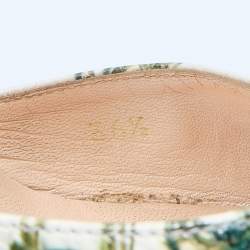 Pre Owned Casadei White Printed Leather and Woven Fabric Espadrille Platform Wedge Sandals Size 36.5