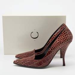 Pre Owned Casadei Brown Croc Embossed Leather Pointed Toe Pumps Size 40