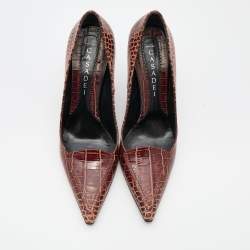 Pre Owned Casadei Brown Croc Embossed Leather Pointed Toe Pumps Size 40