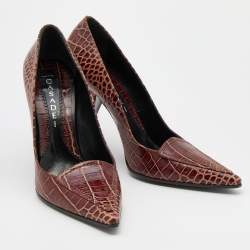 Pre Owned Casadei Brown Croc Embossed Leather Pointed Toe Pumps Size 40