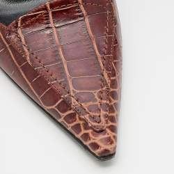 Pre Owned Casadei Brown Croc Embossed Leather Pointed Toe Pumps Size 40