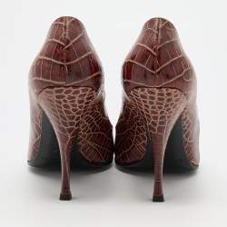Pre Owned Casadei Brown Croc Embossed Leather Pointed Toe Pumps Size 40