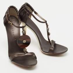 Pre Owned Casadei Black Leather Embellished Sandals Size 39