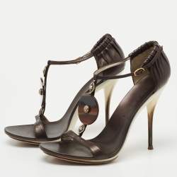 Pre Owned Casadei Black Leather Embellished Sandals Size 39