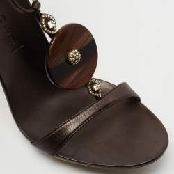 Pre Owned Casadei Black Leather Embellished Sandals Size 39