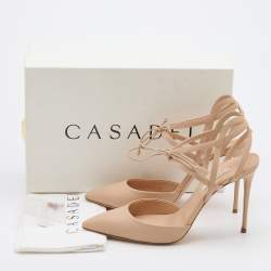 Pre Owned Casadei Beige Leather Strappy Ankle Tie Sandals Size 39