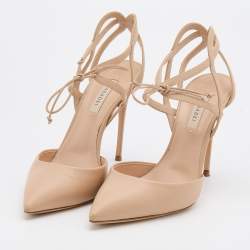 Pre Owned Casadei Beige Leather Strappy Ankle Tie Sandals Size 39