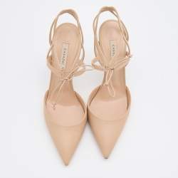 Pre Owned Casadei Beige Leather Strappy Ankle Tie Sandals Size 39