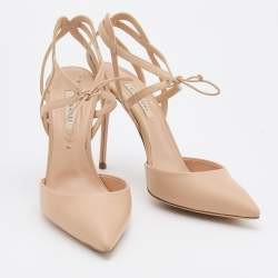 Pre Owned Casadei Beige Leather Strappy Ankle Tie Sandals Size 39