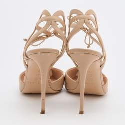 Pre Owned Casadei Beige Leather Strappy Ankle Tie Sandals Size 39