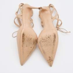 Pre Owned Casadei Beige Leather Strappy Ankle Tie Sandals Size 39