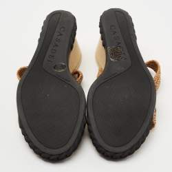 Pre Owned Casadei Tan Woven Leather Slide Wedge Sandals Size 40