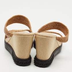 Pre Owned Casadei Tan Woven Leather Slide Wedge Sandals Size 40