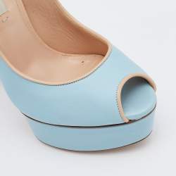Pre Owned Casadei Blue/Beige Leather Peep Toe Platform Pumps Size 35.5