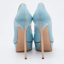 Pre Owned Casadei Blue/Beige Leather Peep Toe Platform Pumps Size 35.5