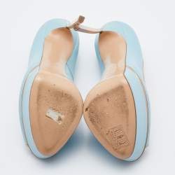 Pre Owned Casadei Blue/Beige Leather Peep Toe Platform Pumps Size 35.5